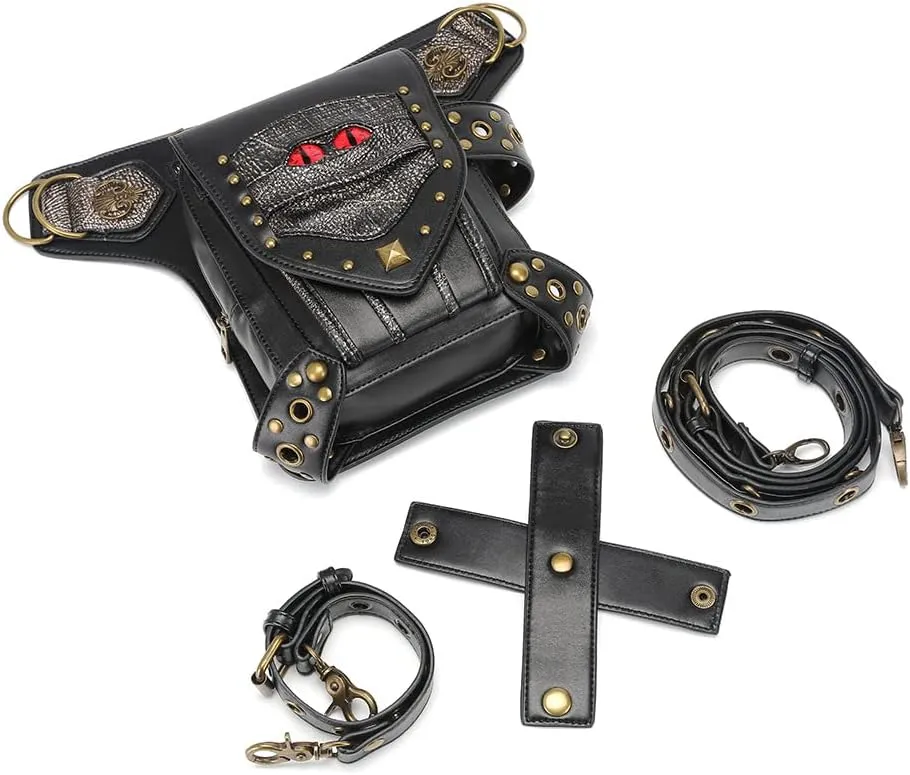 Steampunk Waist Bag Fanny Pack Thigh Holster Purse Gothic Leather Shoulder Crossbody Hiking Chain Messenger Bag