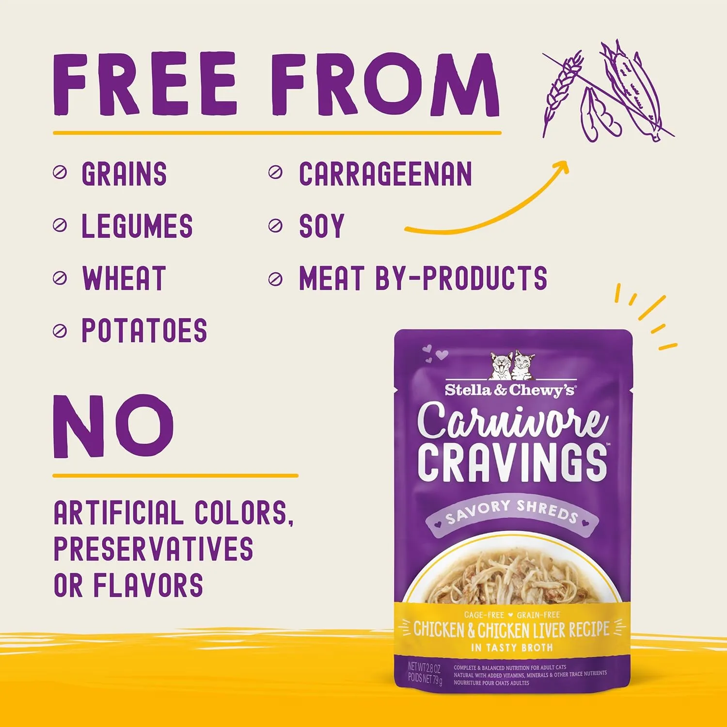 Stella & Chewy’s Carnivore Cravings Savory Shreds Wet Cat Food Pouches – Grain Free, Protein Rich Meal, Topper or Treat – Chicken & Chicken Liver Recipe (2.8 Ounce Pouches, Case of 12)