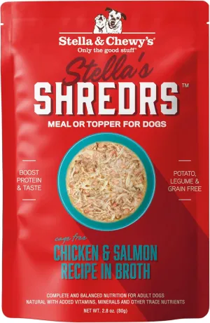 Stella & Chewy's Stella’s Shredrs Cage Free Chicken & Salmon Recipe in Broth, 2.8 oz. Pouches (Pack of 24)