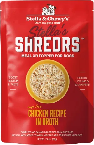 Stella & Chewy's Stella’s Shredrs Cage Free Chicken Recipe in Broth, 2.8 oz. Pouches (Pack of 24)