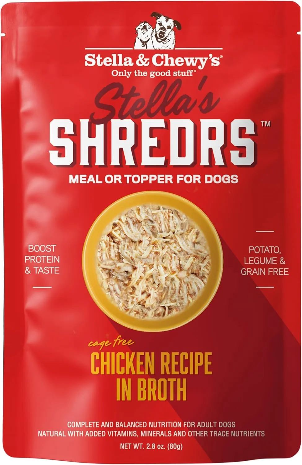 Stella & Chewy's Stella’s Shredrs Cage Free Chicken Recipe in Broth, 2.8 oz. Pouches (Pack of 24)