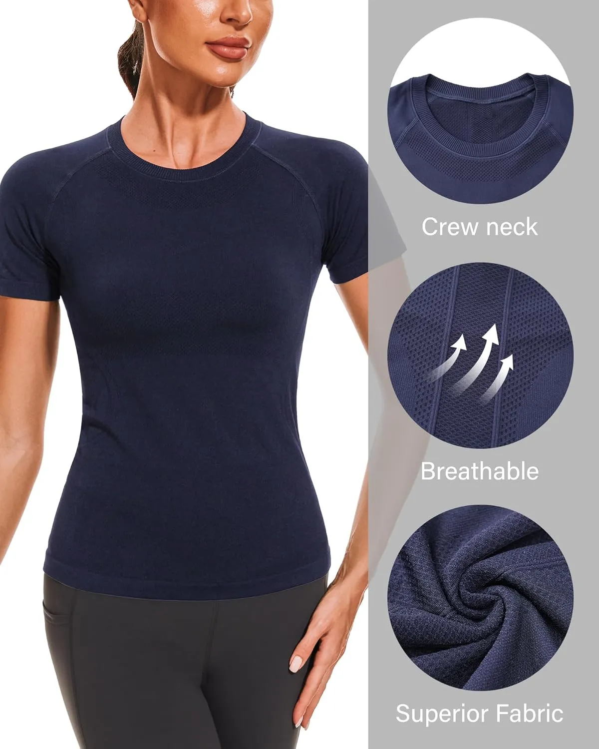 Stelle Women Seamless Workout Tops Short Sleeve Athletic Shirts Breathable Moisture Wicking Tees