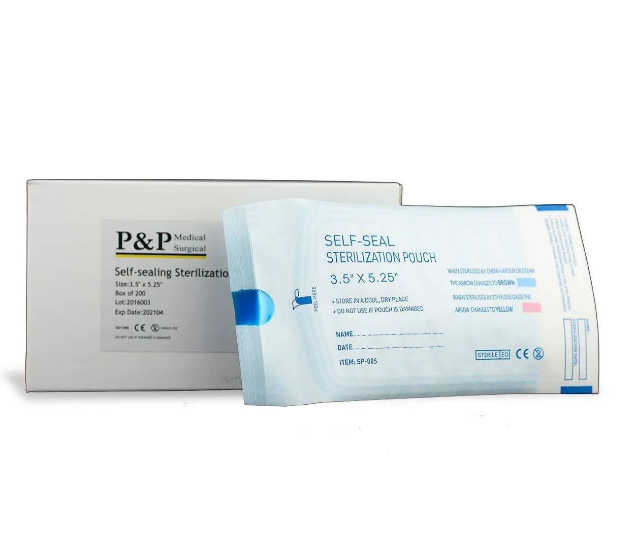 Sterilization Pouches Self-Sealing Autoclave Bags with Indicators by P&P Medical Surgical for Professional Surgical Instrument Cleaning (3.5" x 5.25" - Case of 4000)