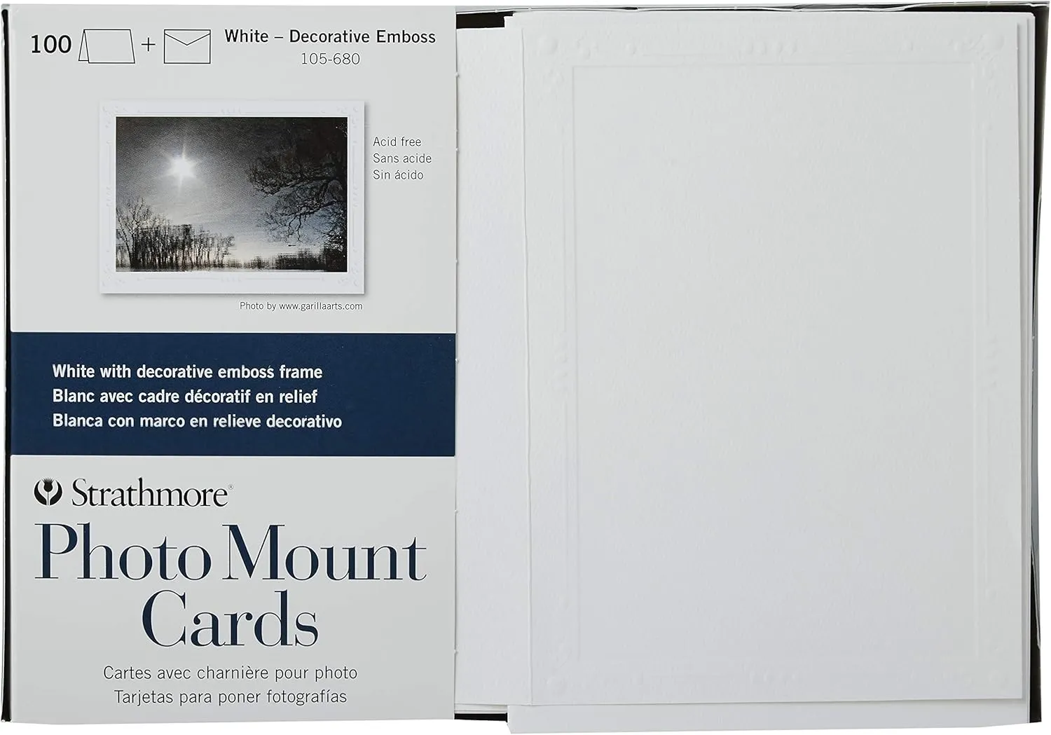 Strathmore Photo Mount Cards, White with Decorative Border, 5x6.875 inches, 100 Pack, Envelopes Included - Custom Greeting Cards for Weddings, Events, Birthdays