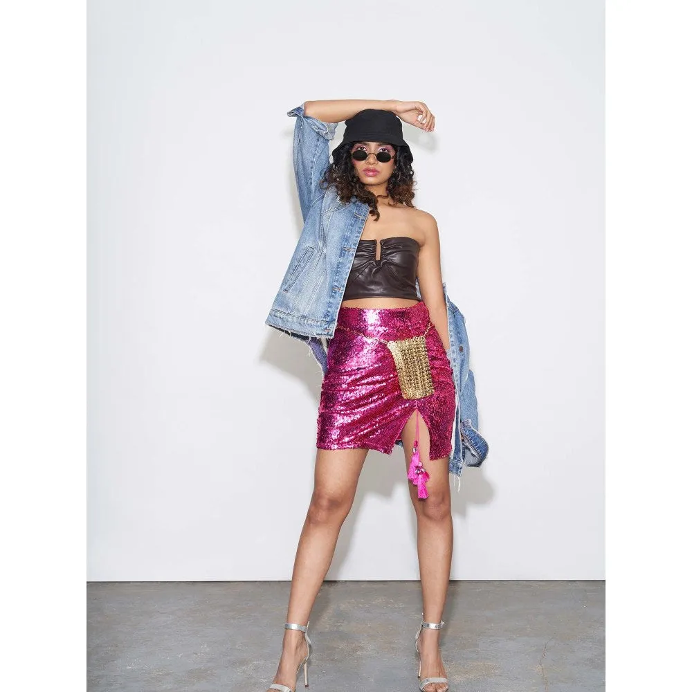 Style Junkiie Fuchsia Sequin Skorts