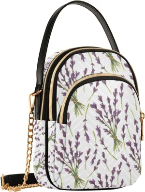 SUABO Crossbody Bag for Women, Botanical Pattern Of Lavender Flowers and Leaves Phone Purse Detachable Chain Bag Shoulder Handbag Wallet