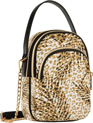 SUABO Crossbody Bag for Women, Hipster Leopard Print Palm Leaf Phone Purse Detachable Chain Bag Shoulder Handbag Wallet