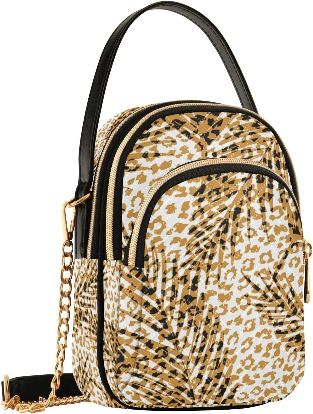 SUABO Crossbody Bag for Women, Hipster Leopard Print Palm Leaf Phone Purse Detachable Chain Bag Shoulder Handbag Wallet