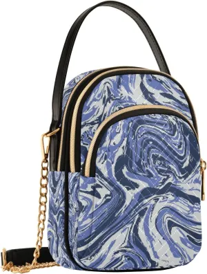 SUABO Crossbody Bag for Women, Navy Marble Light Fluid Paint Phone Purse Detachable Chain Bag Shoulder Handbag Wallet