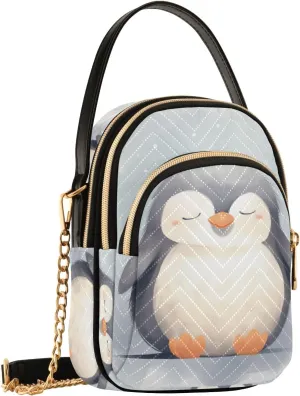 SUABO Crossbody Bag for Women, Sleeping Penguin Phone Purse Detachable Chain Bag Shoulder Handbag Wallet