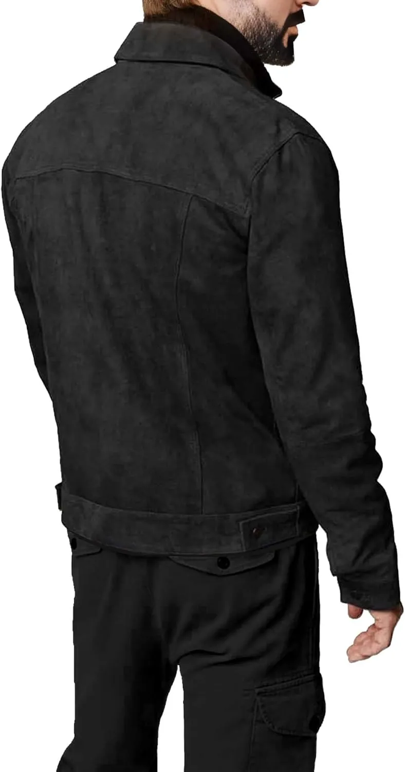 Suede Jacket for Men - Premium Suede Leather Bomber Jacket | Trucker Coat for Mens
