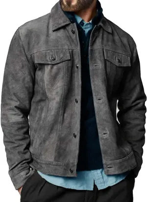 Suede Jacket for Men - Premium Suede Leather Bomber Jacket | Trucker Coat for Mens
