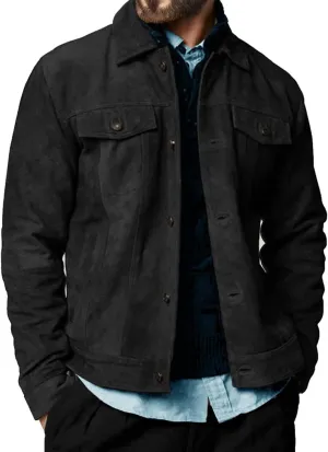 Suede Jacket for Men - Premium Suede Leather Bomber Jacket | Trucker Coat for Mens