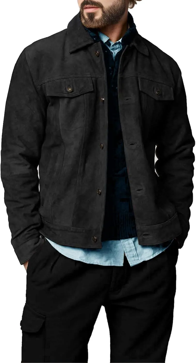 Suede Jacket for Men - Premium Suede Leather Bomber Jacket | Trucker Coat for Mens