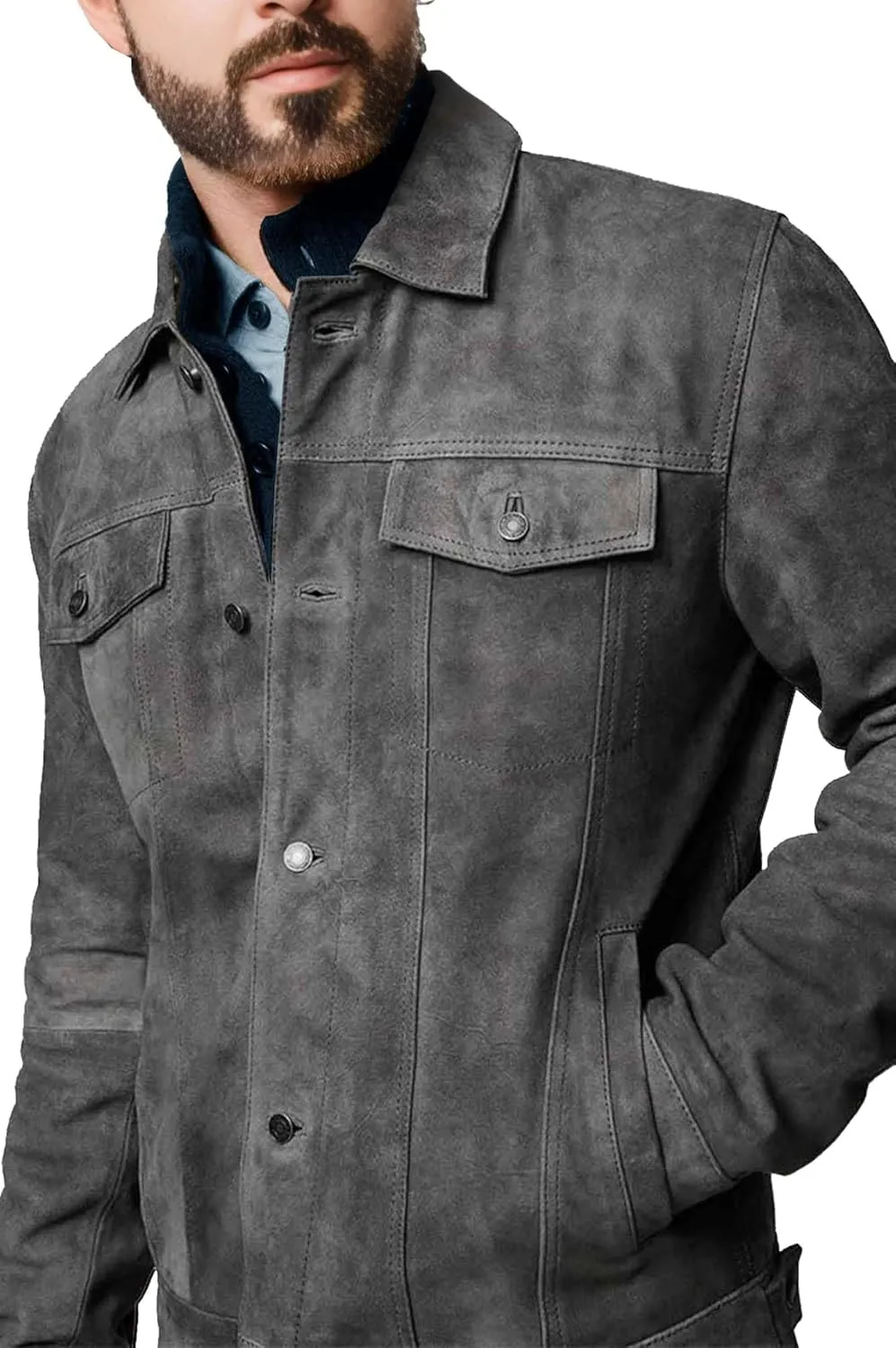 Suede Jacket for Men - Premium Suede Leather Bomber Jacket | Trucker Coat for Mens