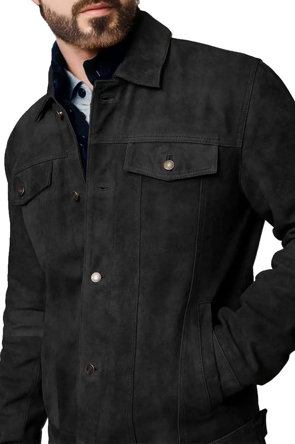 Suede Jacket for Men - Premium Suede Leather Bomber Jacket | Trucker Coat for Mens