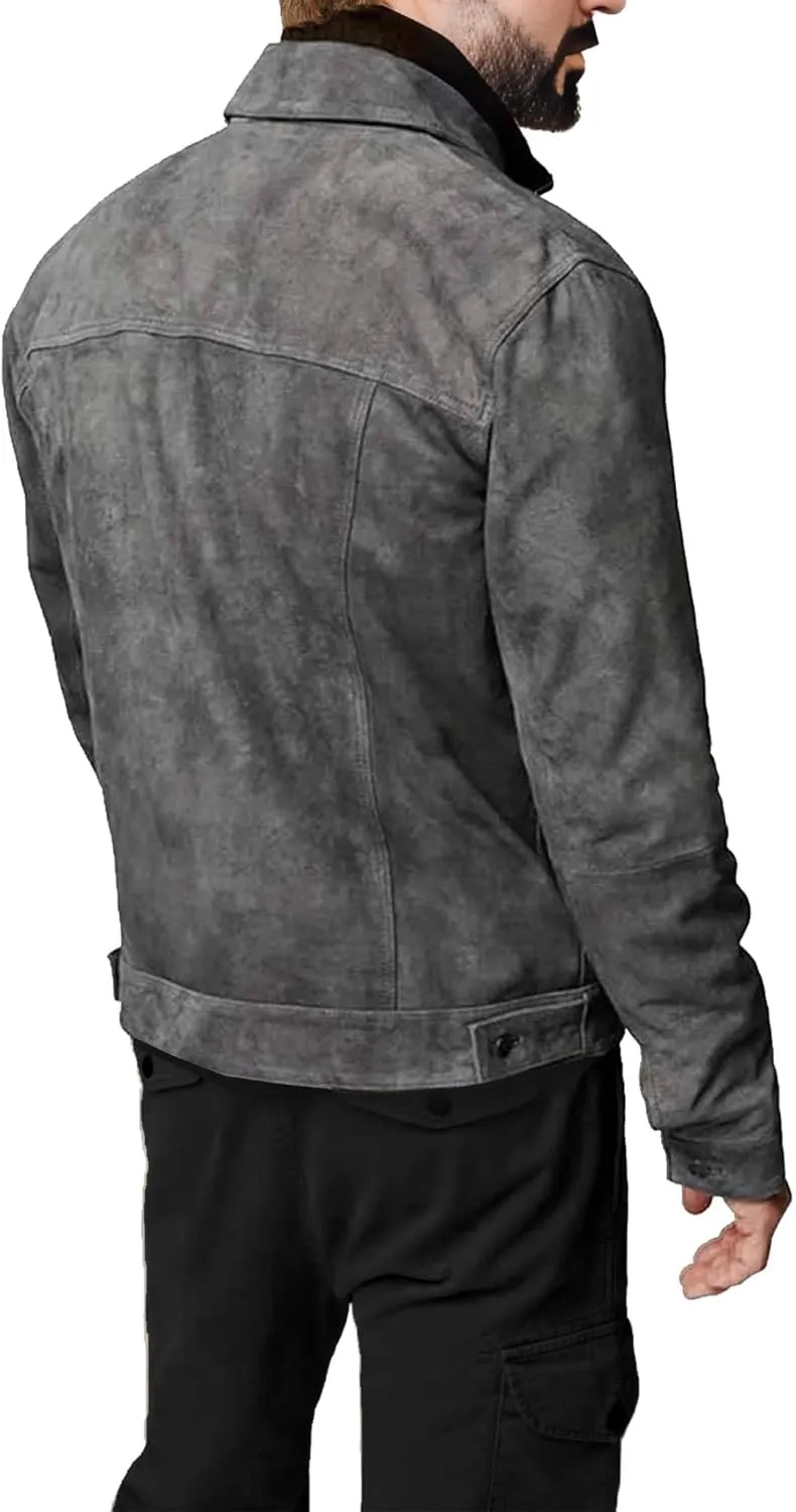 Suede Jacket for Men - Premium Suede Leather Bomber Jacket | Trucker Coat for Mens