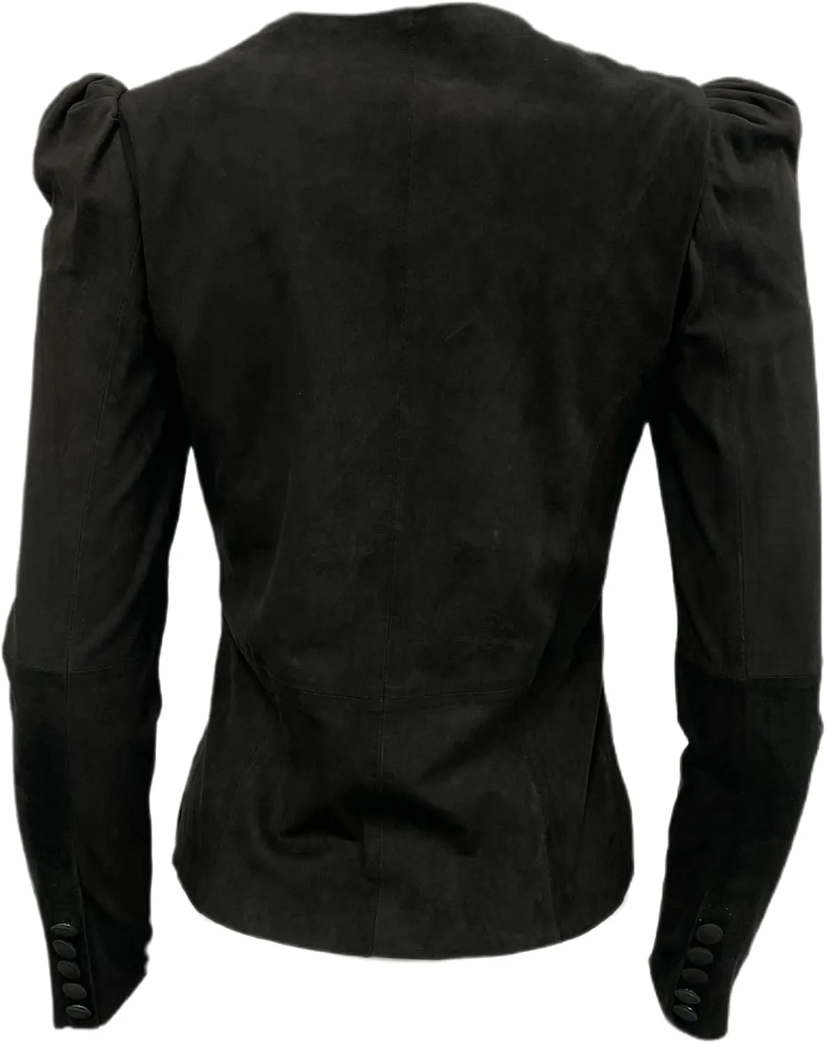 Suede Leather Jacket w/Button Cuffs Sage