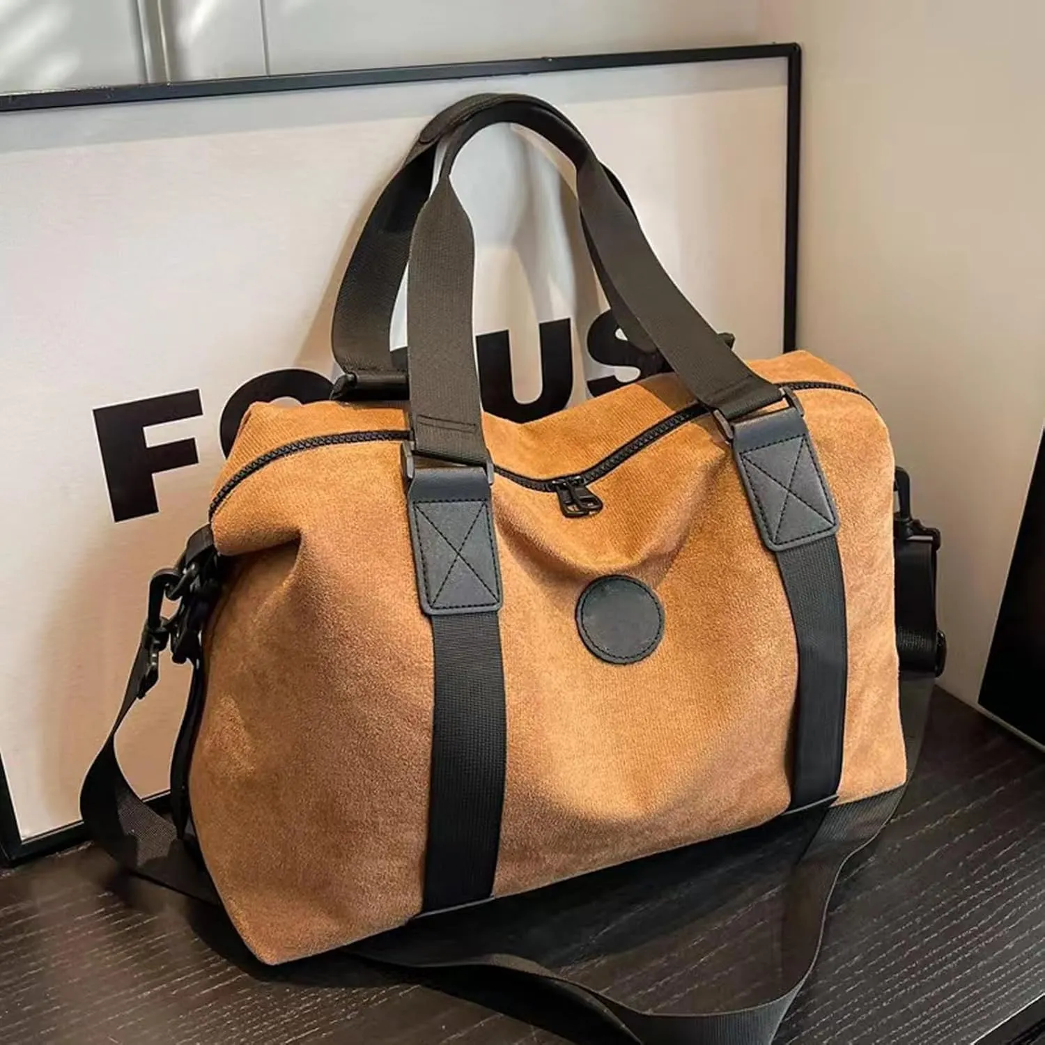 Suede Lightweight Weekender Bag Faux Suede Traveling Handbag for Gym Holiday Overnight Bag with Toiletry Handbag