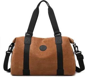 Suede Lightweight Weekender Bag Faux Suede Traveling Handbag for Gym Holiday Overnight Bag with Toiletry Handbag