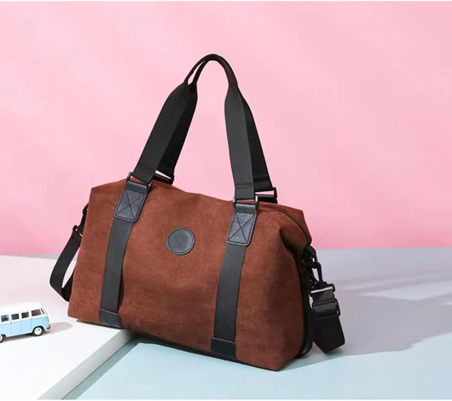 Suede Lightweight Weekender Bag Faux Suede Traveling Handbag for Gym Holiday Overnight Bag with Toiletry Handbag