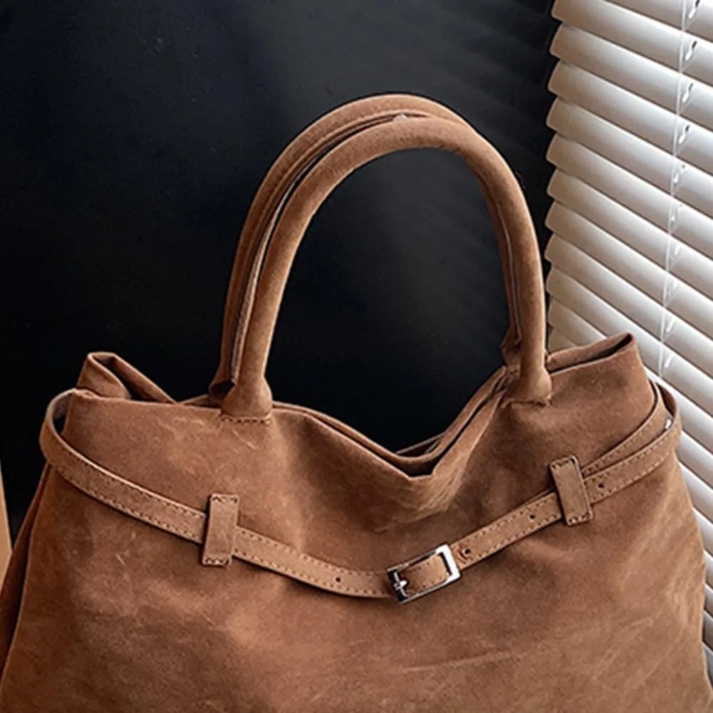 Suede Tote Bag for Women, Brown Suede Handbag Slouchy Hobo Bag Leather Purse Fall Winter Work Bag