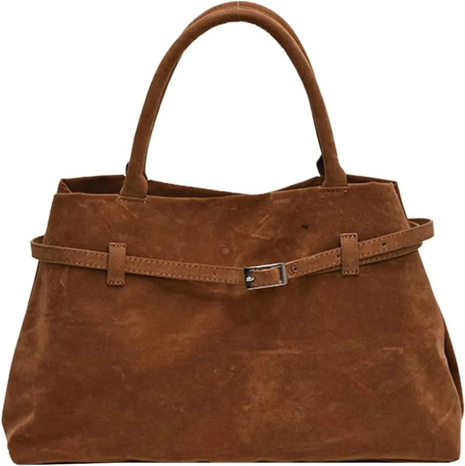 Suede Tote Bag for Women, Brown Suede Handbag Slouchy Hobo Bag Leather Purse Fall Winter Work Bag