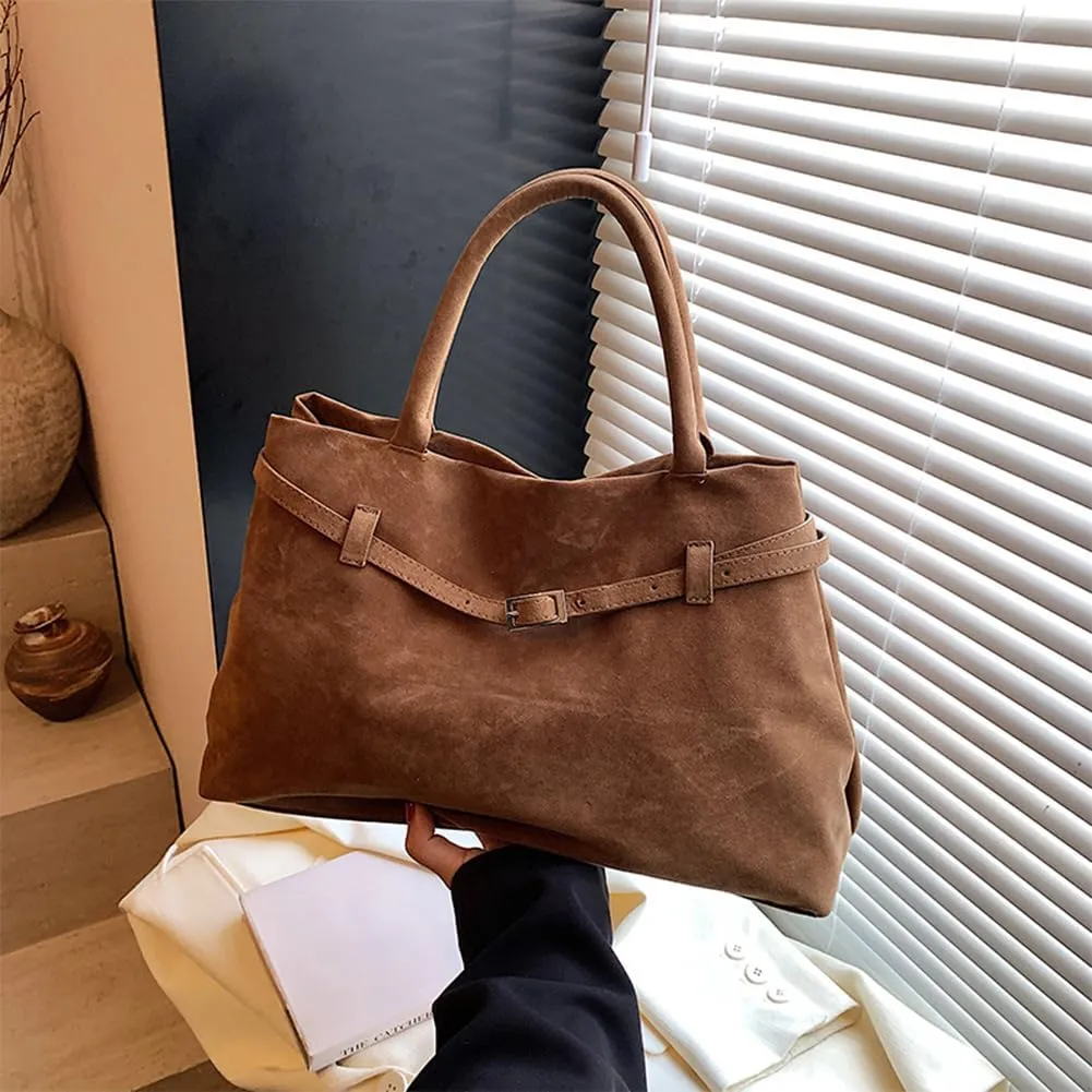 Suede Tote Bag for Women, Brown Suede Handbag Slouchy Hobo Bag Leather Purse Fall Winter Work Bag
