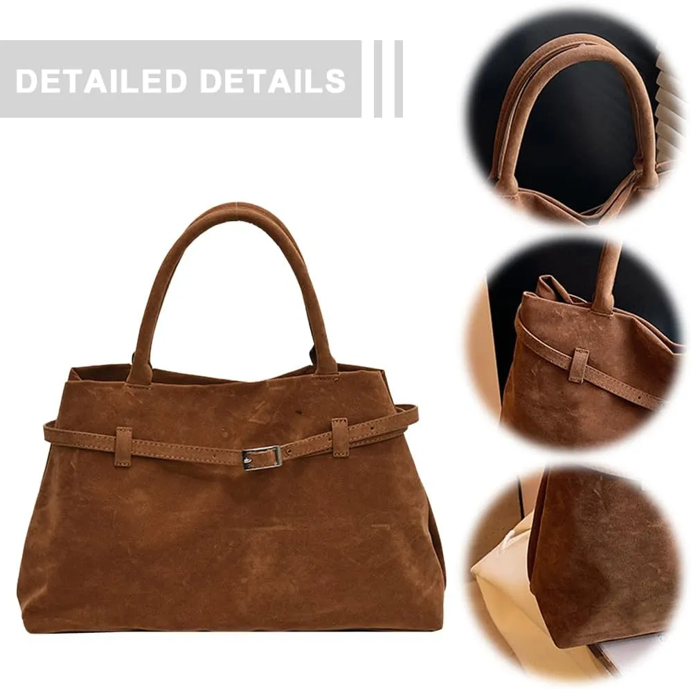Suede Tote Bag for Women, Brown Suede Handbag Slouchy Hobo Bag Leather Purse Fall Winter Work Bag