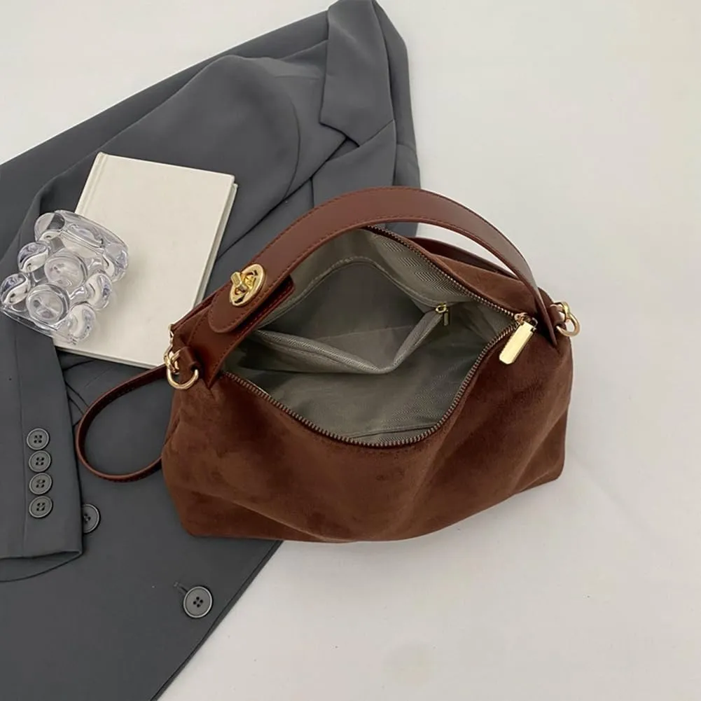 Suede Tote Bag for Women, Crescent Shoulder Bags Large Capacity Handbag Hobo Bag Autumn Leisure Lazy Crossbody Bag