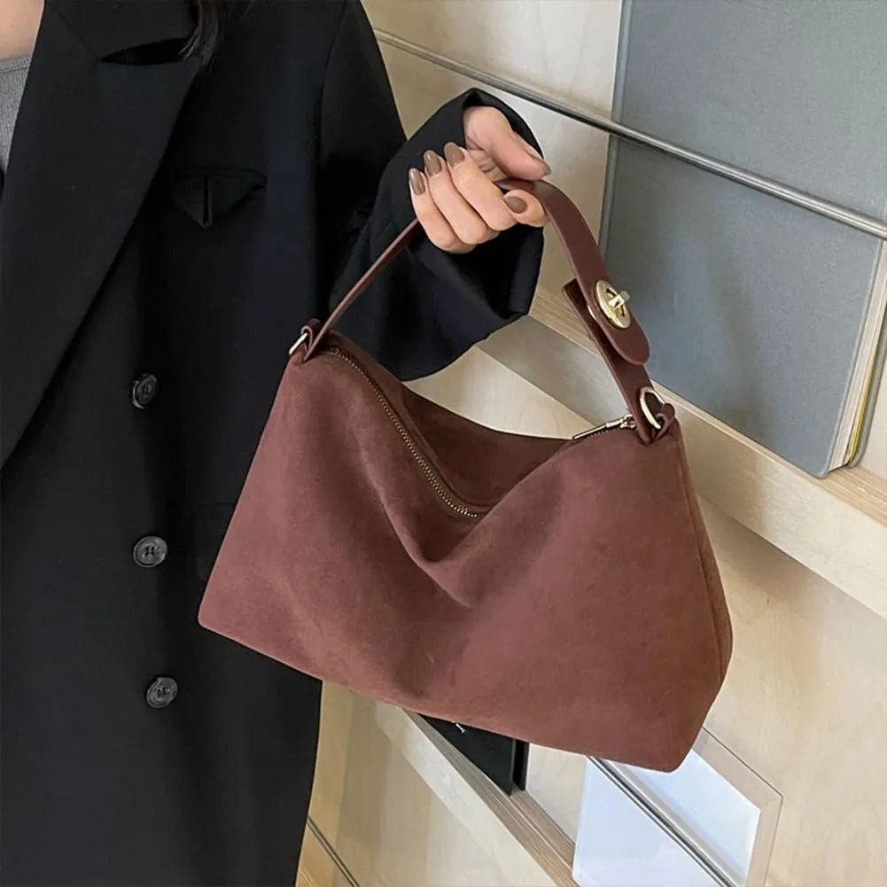 Suede Tote Bag for Women, Crescent Shoulder Bags Large Capacity Handbag Hobo Bag Autumn Leisure Lazy Crossbody Bag