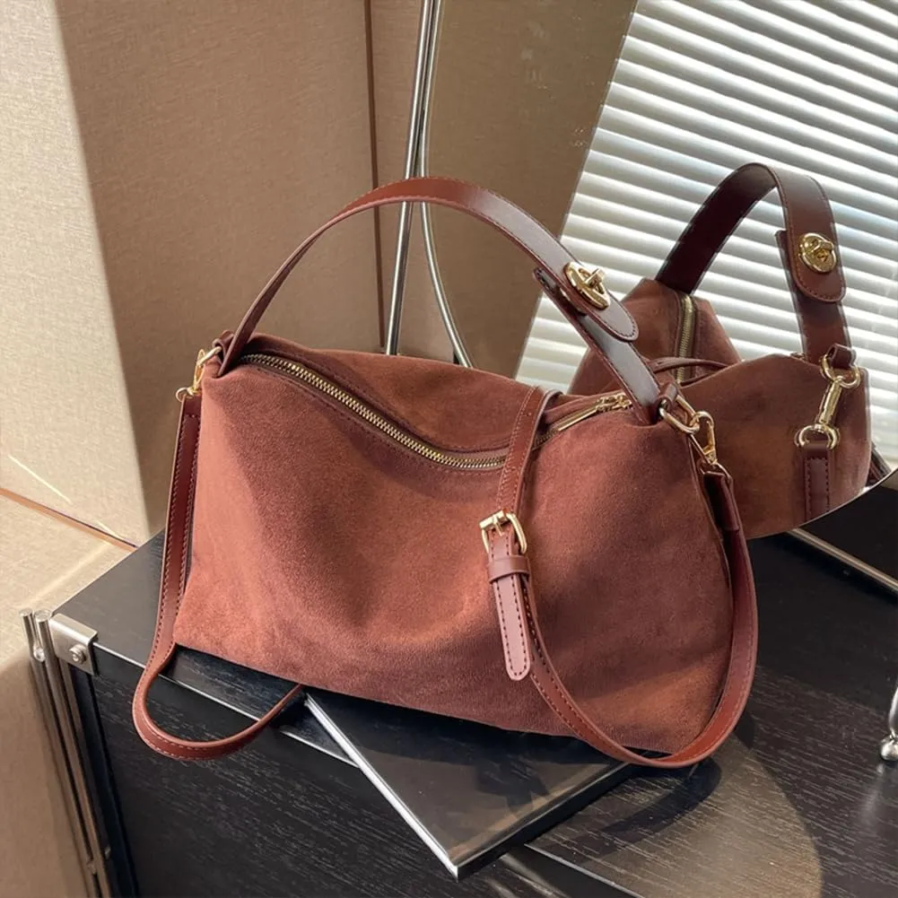 Suede Tote Bag for Women, Crescent Shoulder Bags Large Capacity Handbag Hobo Bag Autumn Leisure Lazy Crossbody Bag