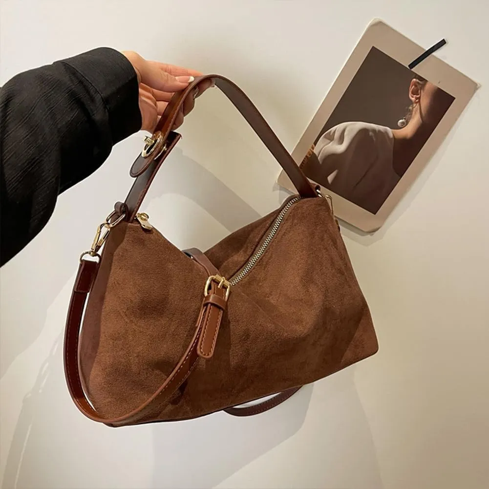 Suede Tote Bag for Women, Crescent Shoulder Bags Large Capacity Handbag Hobo Bag Autumn Leisure Lazy Crossbody Bag