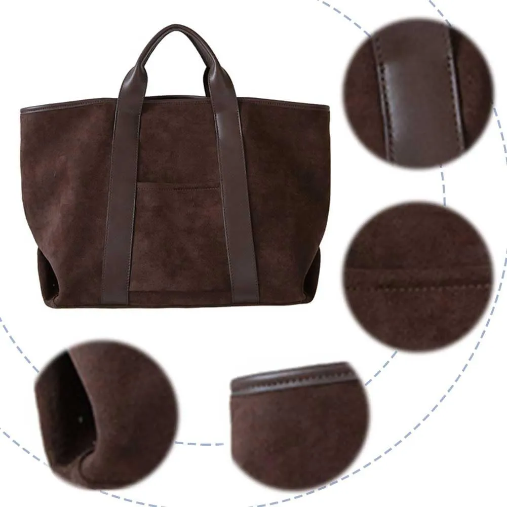 Suede Tote Bag for Women Large Capacity slouchy Shoulder Bag Suede Vintage Satchel Bag Simple Commute Bag