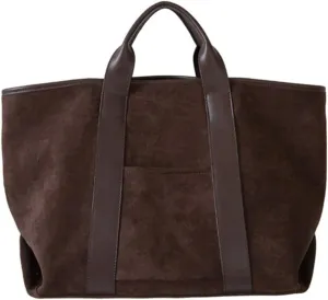 Suede Tote Bag for Women Large Capacity slouchy Shoulder Bag Suede Vintage Satchel Bag Simple Commute Bag