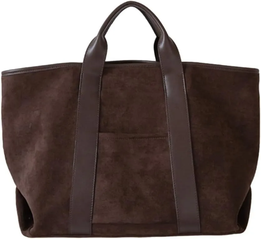 Suede Tote Bag for Women Large Capacity slouchy Shoulder Bag Suede Vintage Satchel Bag Simple Commute Bag