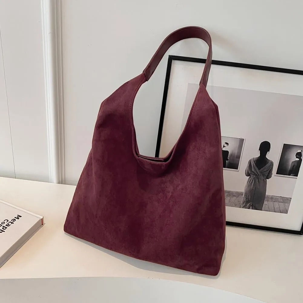 Suede Tote Bag for Women, Large Capacity Work Handbag, Stylish Hobo Shoulder Purse for Daily Use