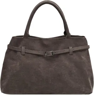 Suede Tote Bag for Women Slouchy Work Tote Bag Faux Suede Top Handle Bag Retro Brown Suede Handbag Purse