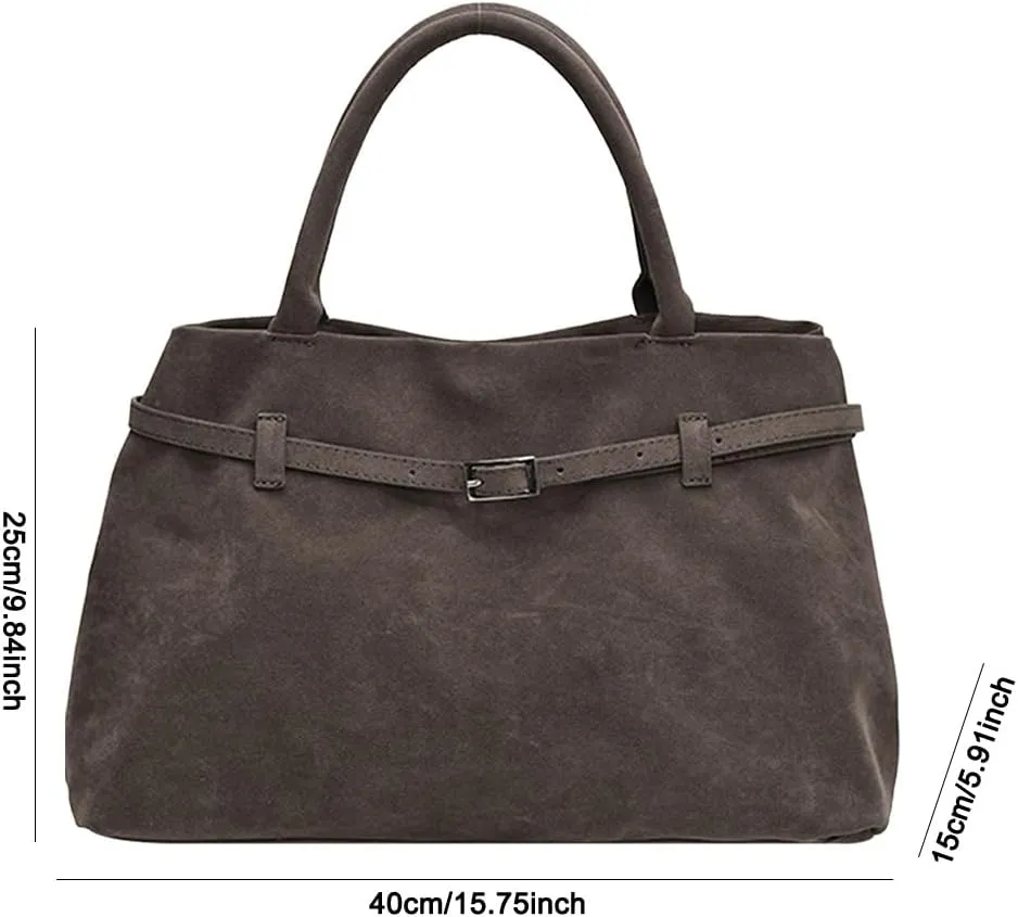 Suede Tote Bag for Women Slouchy Work Tote Bag Faux Suede Top Handle Bag Retro Brown Suede Handbag Purse