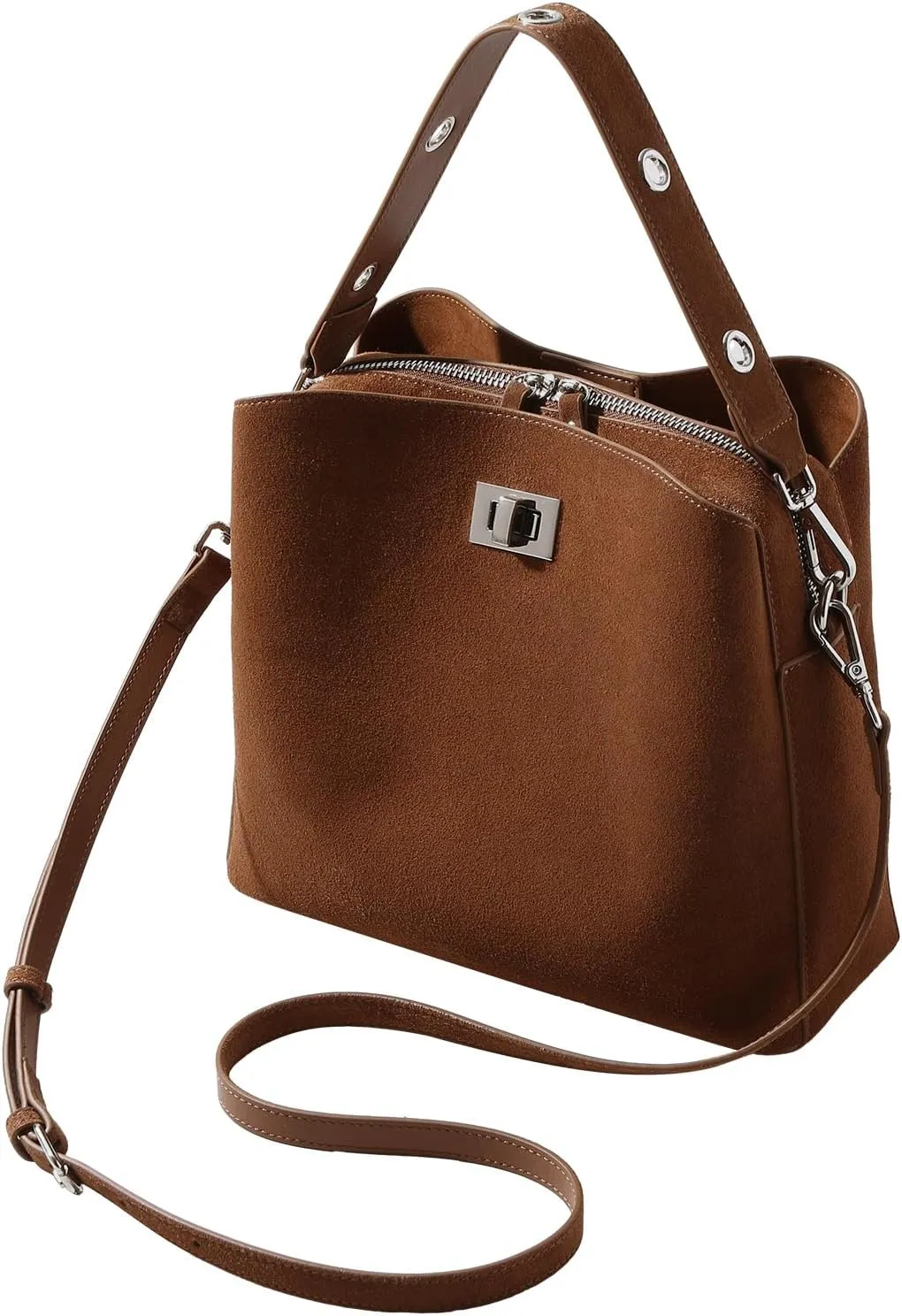 Suede Tote Bag for Women,Brown Suede Handbag,Suede Bags for Women with 4 Pockets
