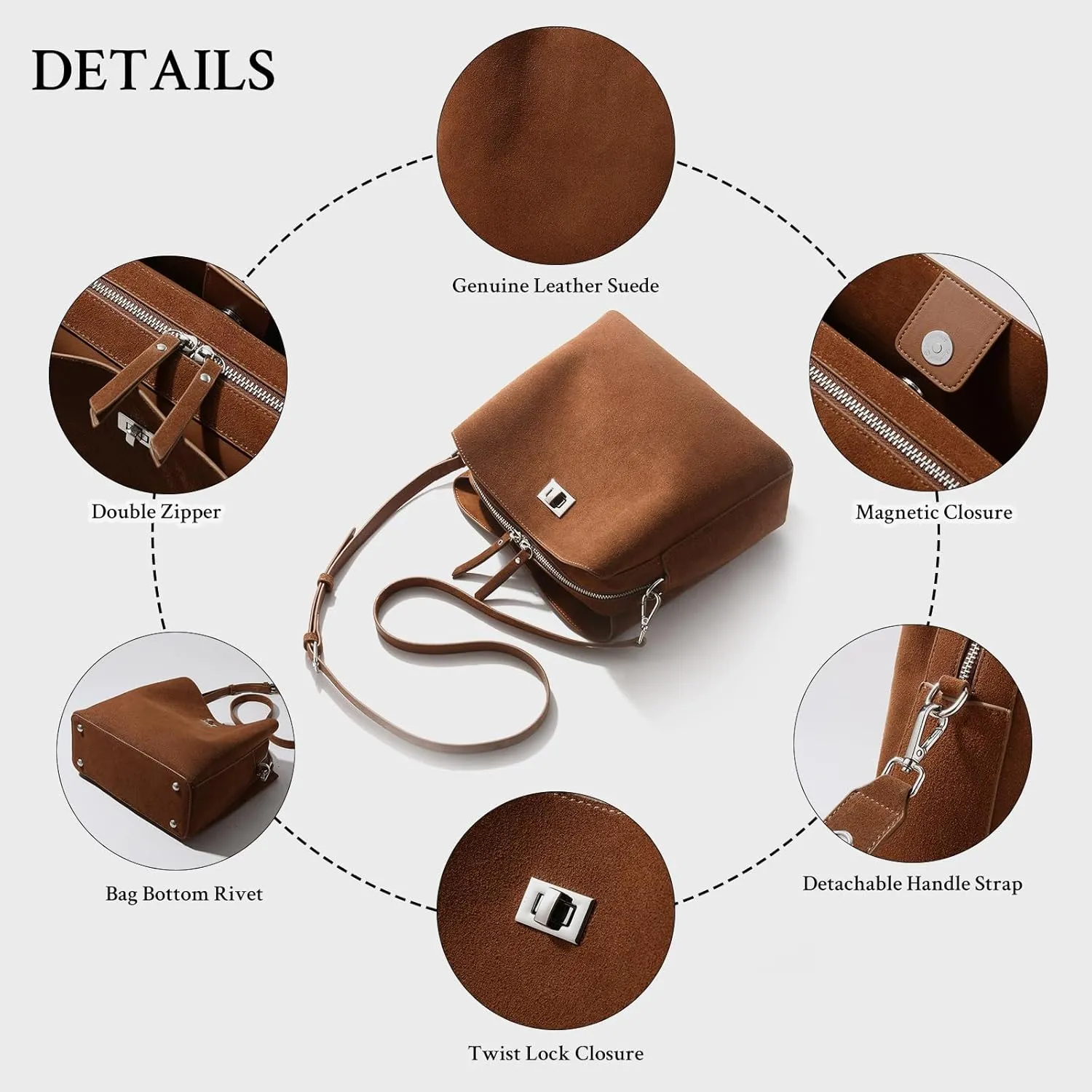 Suede Tote Bag for Women,Brown Suede Handbag,Suede Bags for Women with 4 Pockets