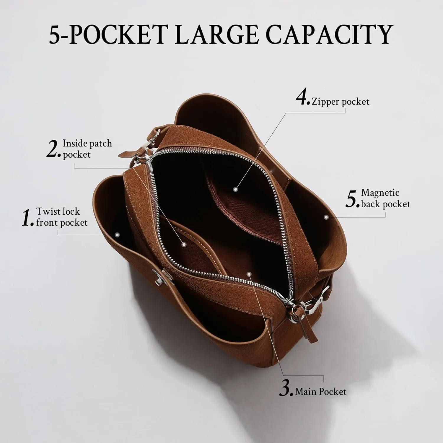 Suede Tote Bag for Women,Brown Suede Handbag,Suede Bags for Women with 4 Pockets