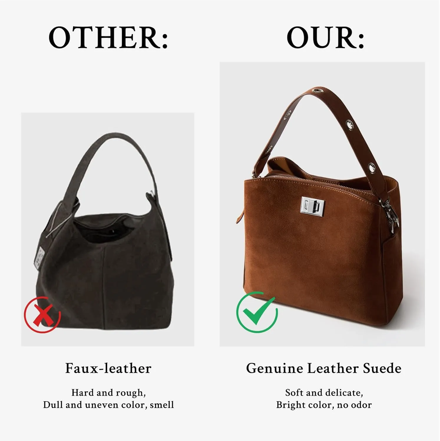 Suede Tote Bag for Women,Brown Suede Handbag,Suede Bags for Women with 4 Pockets