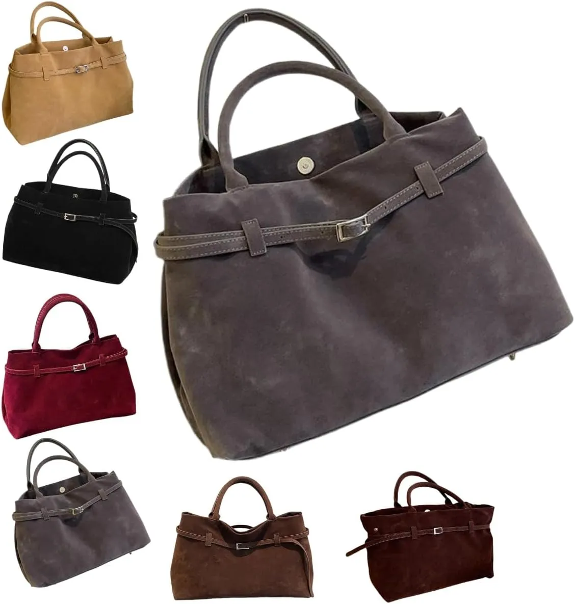 Suede Tote Bag for Women,Women's Large Capacity Suede Top-Handle Work Hobo Handbag,Vintage Faux Suede Shoulder Satchel