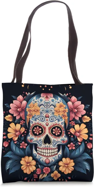 Sugar Skull Day of the Dead La Catrina Floral Tote Bag