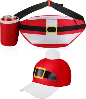Suhine 2 Pcs Christmas Fanny Pack Baseball Cap Set Santa Claus Waist Pack with Drink Holder Christmas Santa Snowman Baseball Cap for Adults New Year