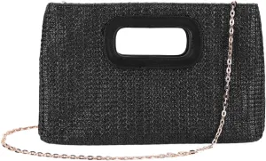 Summer Straw Clutch Purse with Top Handle Shoulder Bag with Removable Chain Evening Handbag for Women Wedding Party