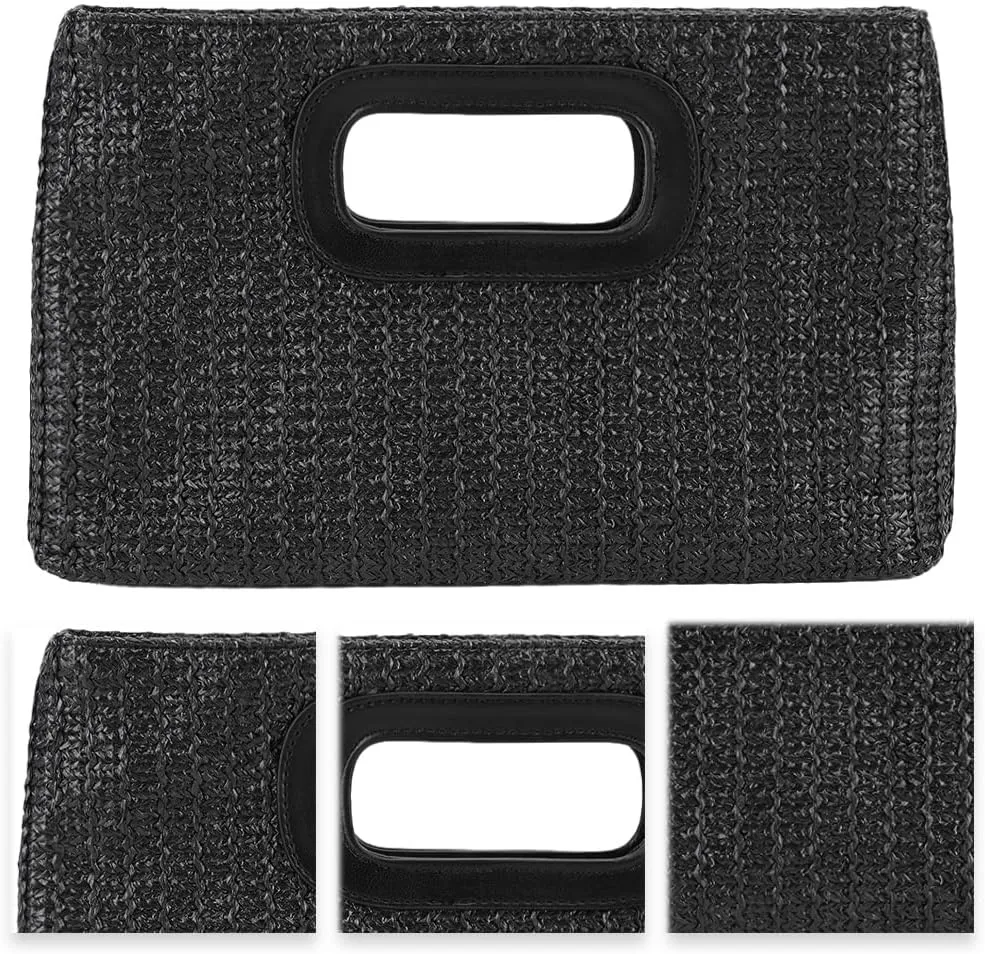 Summer Straw Clutch Purse with Top Handle Shoulder Bag with Removable Chain Evening Handbag for Women Wedding Party