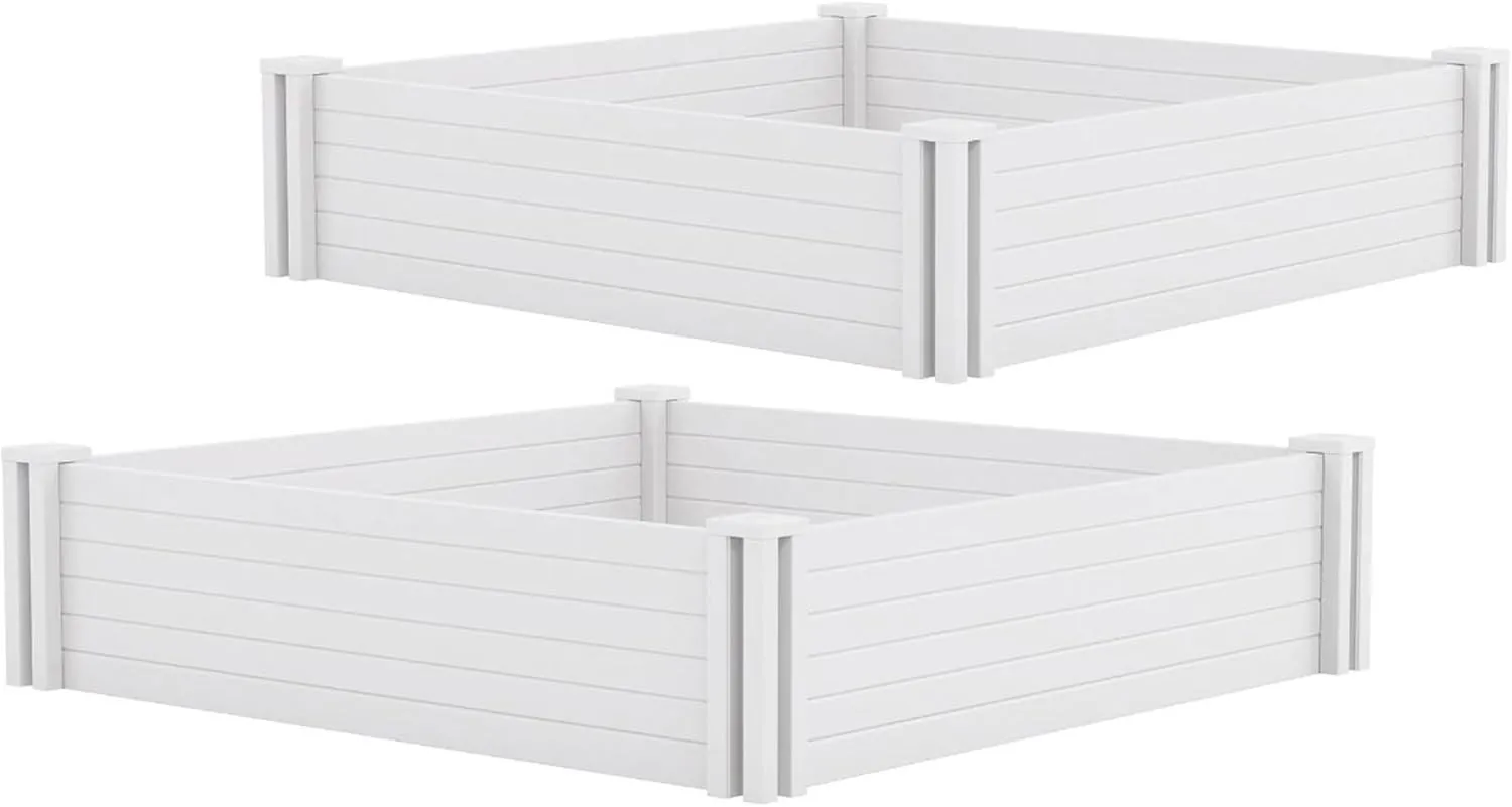 Suncast 4' x 4' Outdoor Resin Raised Garden Bed Kit, White (Pack of 2)