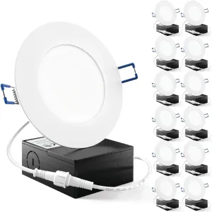 Sunco 12 Pack 4 Inch Ultra Thin LED Recessed Ceiling Lights Slim, 4000K Cool White, Dimmable, 10W, Wafer Thin, Canless with Junction Box - Energy Star